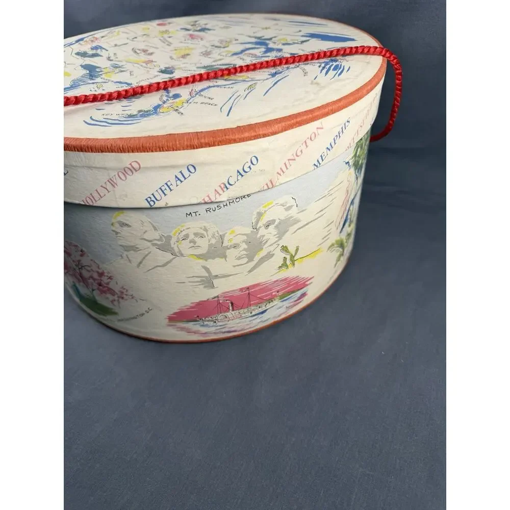Vintage 1930’s-1950’s USA Map Travel Theme Hat Box